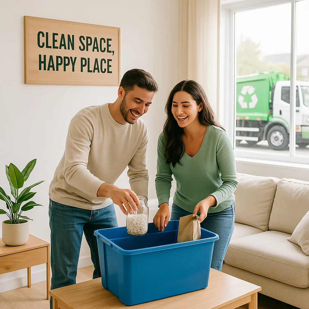 Couple packing items into a box.
