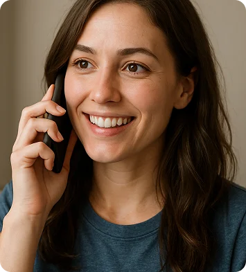 Smiling customer on the phone with the company