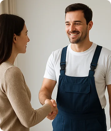 Happy client shaking hands with a company worker